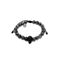 Cargar imagen en el visor de la galería, OCHRANA Pulsera ajustable de hematita con piedra de jaspe gris y calavera de acero de 8mm
