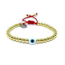 Cargar imagen en el visor de la galería, OCHRANA Pulsera ajustable de hematita color dorada de con ojo turco de 4mm
