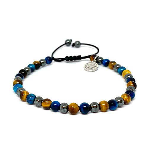 OCHRANA Pulsera ajustable de ojo de tigre azul zircón, ojo de tigre amarillo y hematita de 4mm