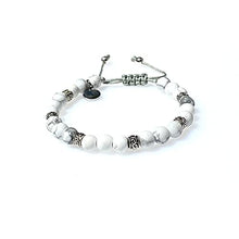 Cargar imagen en el visor de la galería, OCHRANA Pulsera ajustable de piedra de howlita blanca de 6mm con plata tibetana
