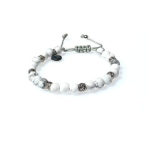 OCHRANA Pulsera ajustable de piedra de howlita blanca de 6mm con plata tibetana