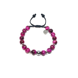 Ochrana Pulsera Ajustable con Ojo de Tigre Rosa y hematita Plateada de 8mm - Ochrana México