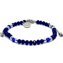 Cargar imagen en el visor de la galería, OCHRANA Pulsera ajustable de cristal facetado color azul con ojo turco y acero inoxidable
