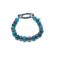 Cargar imagen en el visor de la galería, Ochrana Pulsera Ajustable de Ojo de Tigre Azul Zircon con hematita de 8mm - Ochrana México
