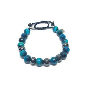 Ochrana Pulsera Ajustable de Ojo de Tigre Azul Zircon con hematita de 8mm - Ochrana México