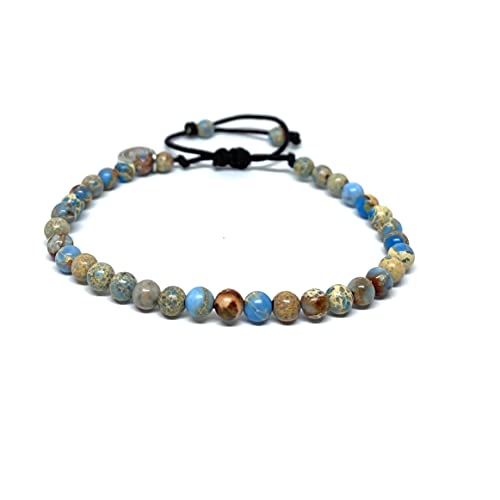 OCHRANA Pulsera ajustable de piedra de jaspe imperial sedimento azul mar de 4mm