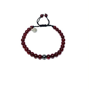 Pulsera ajustable de cristal rojo y hematita de 6mm