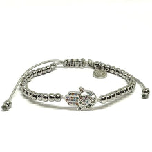 Cargar imagen en el visor de la galería, OCHRANA Pulsera ajustable de acero inoxidable con dije de mano de fatima con zirconia de 4mm
