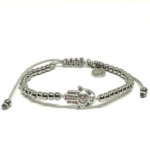 OCHRANA Pulsera ajustable de acero inoxidable con dije de mano de fatima con zirconia de 4mm