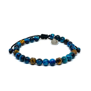 OCHRANA Pulsera ajustable de ojo de tigre azul zircón con ojo de tigre facetado de 6mm