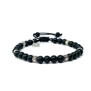 OCHRANA Pulsera ajustable de ágata negra con plata tibetana de 6mm