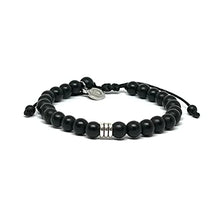 Cargar imagen en el visor de la galería, OCHRANA Pulsera ajustable de ágata negra mate de 6mm con plata tibetana
