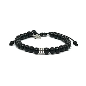 OCHRANA Pulsera ajustable de ágata negra mate de 6mm con plata tibetana