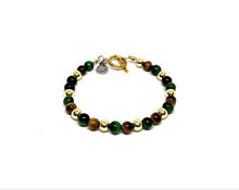 Cargar imagen en el visor de la galería, OCHRANA Pulsera de 17.5 cm de ojo de tigre verde y amarillo con hematita dorada de 6mm

