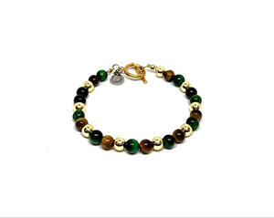 OCHRANA Pulsera de 17.5 cm de ojo de tigre verde y amarillo con hematita dorada de 6mm