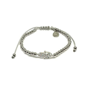 OCHRANA Pulsera ajustable de acero inoxidable con dije de mano de fatima con zirconia de 4mm