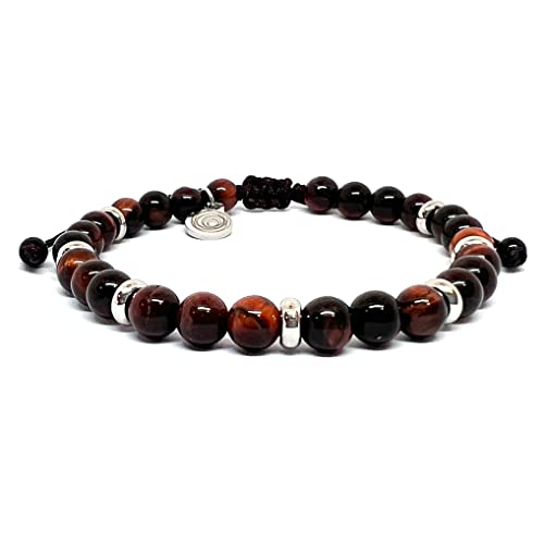 OCHRANA Pulsera ajustable de ojo de tigre rojo con acero inoxidable de 6mm