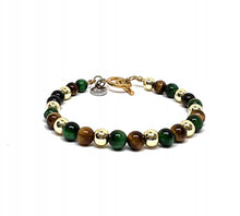 Cargar imagen en el visor de la galería, OCHRANA Pulsera de 17.5 cm de ojo de tigre verde y amarillo con hematita dorada de 6mm
