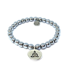 OCHRANA Pulsera elástica de 17.5 cm de hematita silver con dije de buda de 6mm