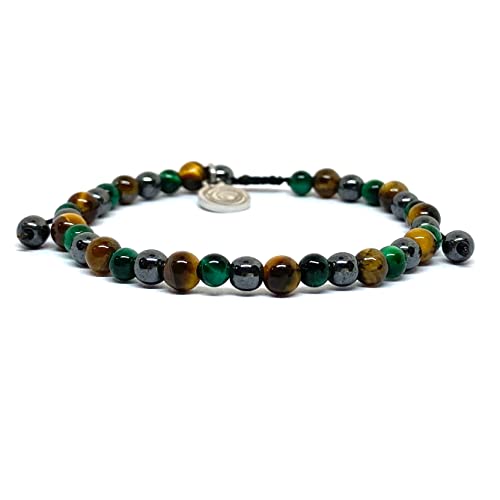 OCHRANA pulsera ajustable de ojo de tigre verde, ojo de tigre amarillo y hematita de 4mm