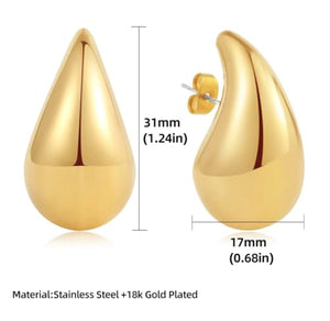 OCHRANA Aretes de acero inoxidable dorado en forma de gota