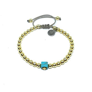 OCHRANA Pulsera ajustable de hematita dorada de 4mm con piedra cuadrada con estrella de acero