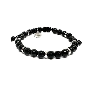 OCHRANA Pulsera ajustable de obsidiana con acero inoxidable de 6mm