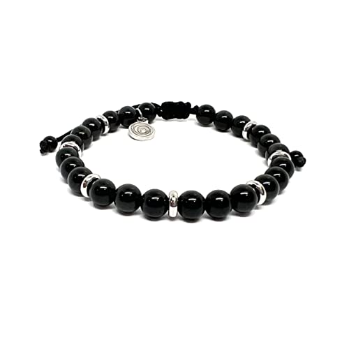 OCHRANA Pulsera ajustable de obsidiana con acero inoxidable de 6mm