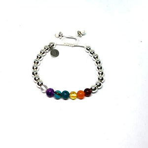 Pulsera Ajustable de los 7 Chakras con hematita Plateada de 6mm - Ochrana México