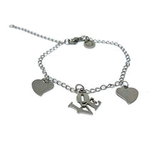 Cargar imagen en el visor de la galería, Pulsera Ajustable de Acero Inoxidable con dijes de corazón y Love - Ochrana México
