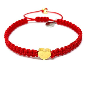 OCHRANA Pulsera ajustable de macramé roja con dije dorado de acero inoxidable en forma de corazón de 15mm