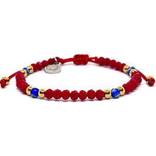 Cargar imagen en el visor de la galería, OCHRANA Pulsera ajustable de cristal facetado color rojo con ojo turco y acero inoxidable dorado
