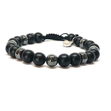 Cargar imagen en el visor de la galería, Ochrana Pulsera para Hombre Ajustable de Agata Negra Mate y hematita de 8mm
