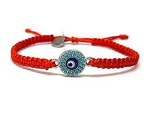 Cargar imagen en el visor de la galería, OCHRANA Pulsera ajustable de macramé roja con ojo turco
