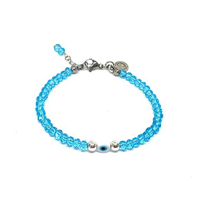 OCHRANA Pulsera ajustable de cristal facetado color azul con ojo turco y hematita