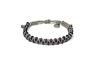 OCHRANA pulsera ajustable de macramé plateado con cristal facetado morado