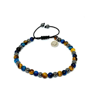 OCHRANA Pulsera ajustable de ojo de tigre azul zircón, ojo de tigre amarillo y hematita de 4mm