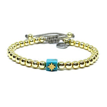 Cargar imagen en el visor de la galería, OCHRANA Pulsera ajustable de hematita dorada de 4mm con piedra cuadrada con estrella de acero
