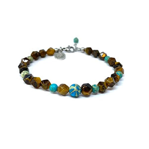 OCHRANA Pulsera ajustable de ojo de tigre facetado con jaspe imperial sedimento azul de 6mm