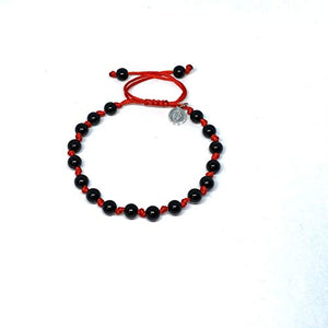 Ochrana Pulsera Ajustable de macramé roja con ágata Negra de 6mm - Ochrana México