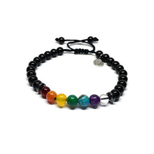 Cargar imagen en el visor de la galería, Pulsera Ajustable de los 7 Chakras con Agatha Negra de 6mm - Ochrana México
