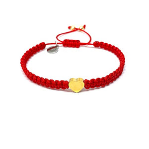 OCHRANA Pulsera ajustable de macramé roja con dije dorado de acero inoxidable en forma de corazón de 15mm