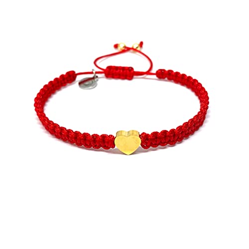 OCHRANA Pulsera ajustable de macramé roja con dije dorado de acero inoxidable en forma de corazón de 15mm