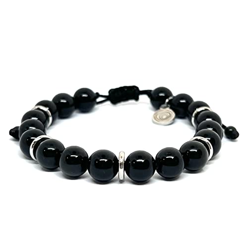 OCHRANA Pulsera ajustable de obsidiana con acero inoxidable de 8mm