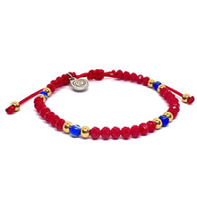 Cargar imagen en el visor de la galería, OCHRANA Pulsera ajustable de cristal facetado color rojo con ojo turco y acero inoxidable dorado
