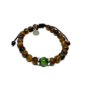 OCHRANA Pulsera ajustable de ojo de tigre mate de 6mm con ojo de tigre verde