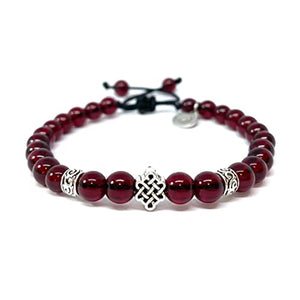 OCHRANA Pulsera ajustable de cristal rojo y plata tibetana y nudo chino de 6mm