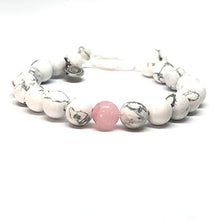 Cargar imagen en el visor de la galería, Ochrana Pulsera Ajustable de howlita Blanca y Cuarzo Rosa de 8mm
