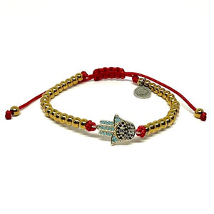 OCHRANA Pulsera ajustable de acero inoxidable dorado con dije de mano de fatima con zirconia de 4mm