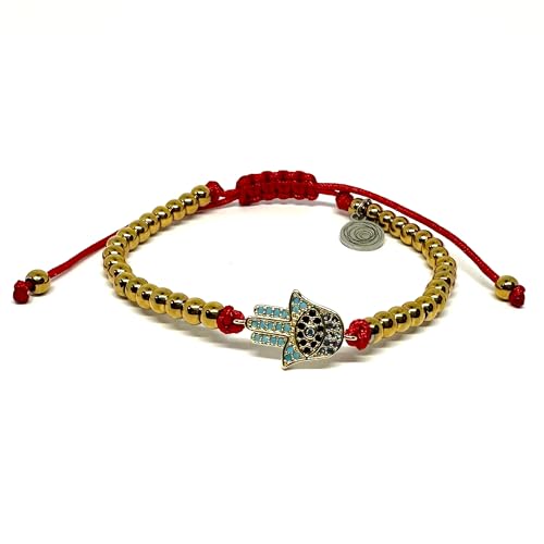 OCHRANA Pulsera ajustable de acero inoxidable dorado con dije de mano de fatima con zirconia de 4mm